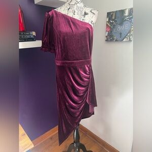 Inspr by Brittany Xavier One Shoulder Asymmetrical Velvety Dress